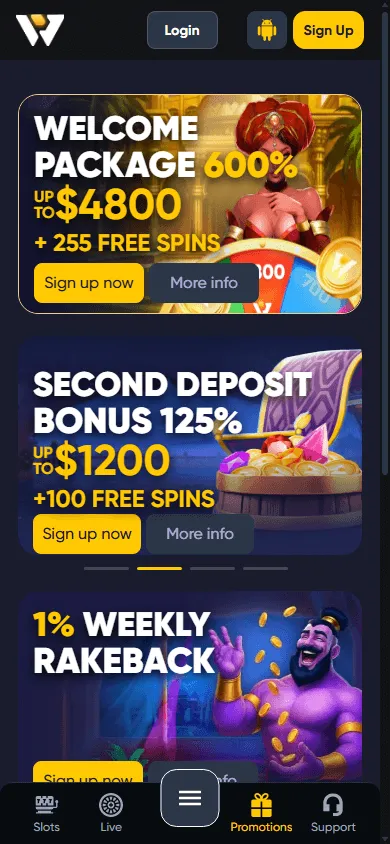 Caswino Casino promotions screen on mobile